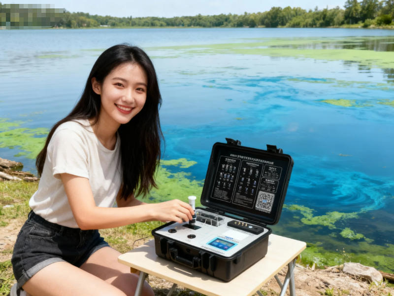 戶外現(xiàn)場使用便攜式多參數(shù)水質測定儀檢測湖水水質